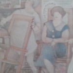 A painting of two women sitting in chairs